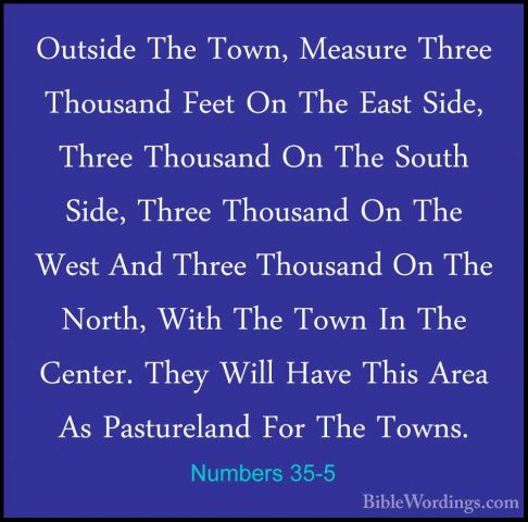 Numbers 35-5 - Outside The Town, Measure Three Thousand Feet On TOutside The Town, Measure Three Thousand Feet On The East Side, Three Thousand On The South Side, Three Thousand On The West And Three Thousand On The North, With The Town In The Center. They Will Have This Area As Pastureland For The Towns. 