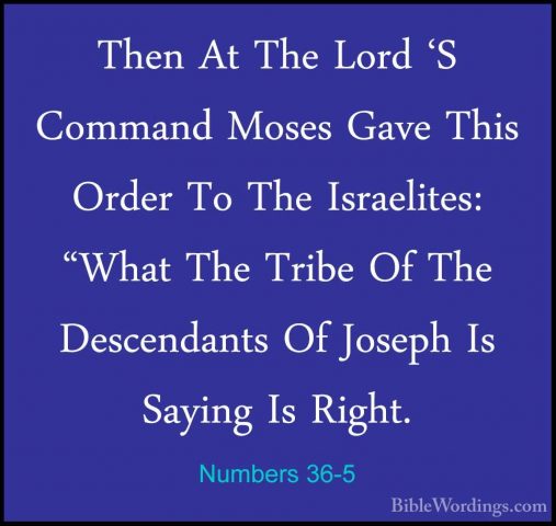 Numbers 36-5 - Then At The Lord 'S Command Moses Gave This OrderThen At The Lord 'S Command Moses Gave This Order To The Israelites: "What The Tribe Of The Descendants Of Joseph Is Saying Is Right. 