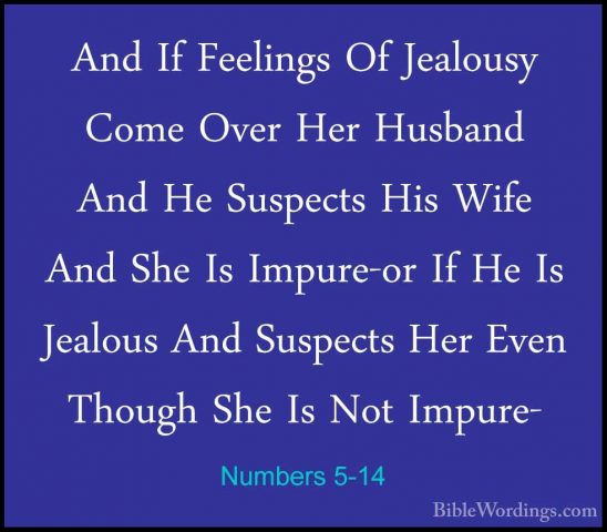 Numbers 5-14 - And If Feelings Of Jealousy Come Over Her HusbandAnd If Feelings Of Jealousy Come Over Her Husband And He Suspects His Wife And She Is Impure-or If He Is Jealous And Suspects Her Even Though She Is Not Impure- 