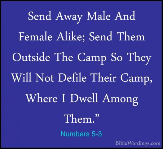 Numbers 5-3 - Send Away Male And Female Alike; Send Them OutsideSend Away Male And Female Alike; Send Them Outside The Camp So They Will Not Defile Their Camp, Where I Dwell Among Them." 