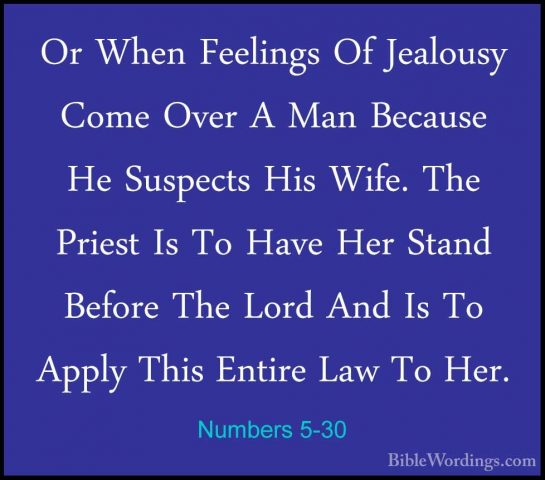 Numbers 5-30 - Or When Feelings Of Jealousy Come Over A Man BecauOr When Feelings Of Jealousy Come Over A Man Because He Suspects His Wife. The Priest Is To Have Her Stand Before The Lord And Is To Apply This Entire Law To Her. 