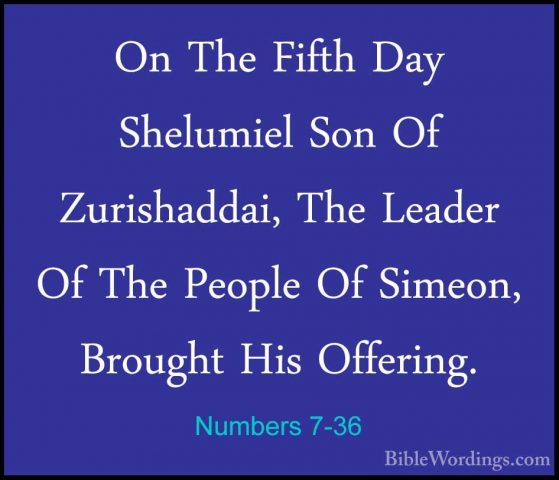 Numbers 7-36 - On The Fifth Day Shelumiel Son Of Zurishaddai, TheOn The Fifth Day Shelumiel Son Of Zurishaddai, The Leader Of The People Of Simeon, Brought His Offering. 