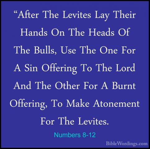 Numbers 8-12 - "After The Levites Lay Their Hands On The Heads Of"After The Levites Lay Their Hands On The Heads Of The Bulls, Use The One For A Sin Offering To The Lord And The Other For A Burnt Offering, To Make Atonement For The Levites. 