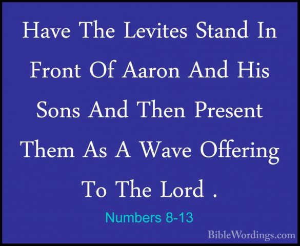 Numbers 8-13 - Have The Levites Stand In Front Of Aaron And His SHave The Levites Stand In Front Of Aaron And His Sons And Then Present Them As A Wave Offering To The Lord . 