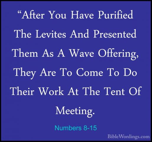 Numbers 8-15 - "After You Have Purified The Levites And Presented"After You Have Purified The Levites And Presented Them As A Wave Offering, They Are To Come To Do Their Work At The Tent Of Meeting. 