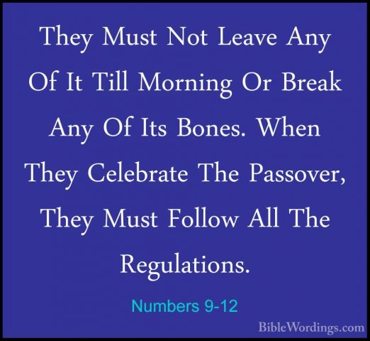 Numbers 9-12 - They Must Not Leave Any Of It Till Morning Or BreaThey Must Not Leave Any Of It Till Morning Or Break Any Of Its Bones. When They Celebrate The Passover, They Must Follow All The Regulations. 