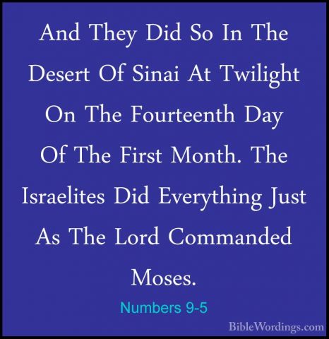 Numbers 9-5 - And They Did So In The Desert Of Sinai At TwilightAnd They Did So In The Desert Of Sinai At Twilight On The Fourteenth Day Of The First Month. The Israelites Did Everything Just As The Lord Commanded Moses. 