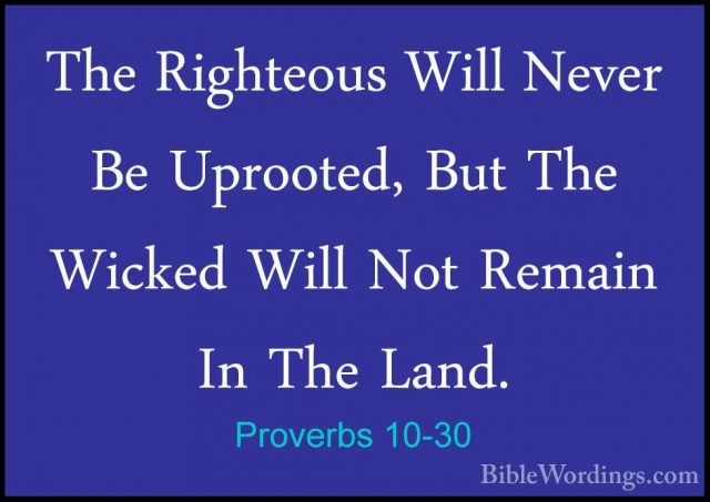 Proverbs 10-30 - The Righteous Will Never Be Uprooted, But The WiThe Righteous Will Never Be Uprooted, But The Wicked Will Not Remain In The Land. 