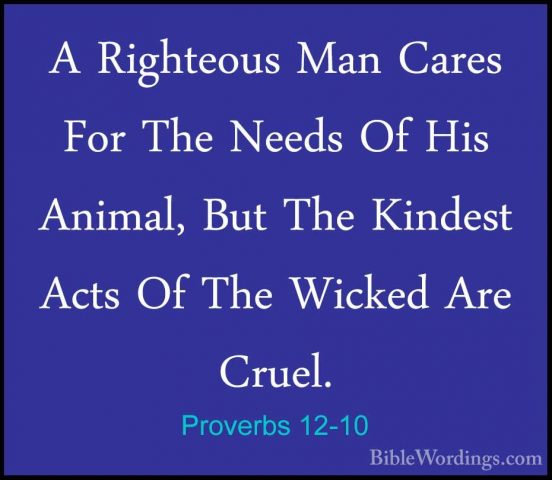 Proverbs 12-10 - A Righteous Man Cares For The Needs Of His AnimaA Righteous Man Cares For The Needs Of His Animal, But The Kindest Acts Of The Wicked Are Cruel. 