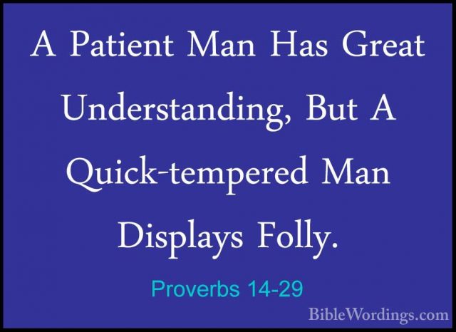 Proverbs 14-29 - A Patient Man Has Great Understanding, But A QuiA Patient Man Has Great Understanding, But A Quick-tempered Man Displays Folly. 