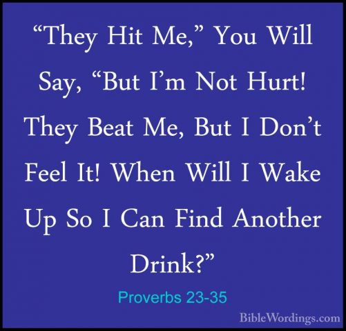 Proverbs 23-35 - "They Hit Me," You Will Say, "But I'm Not Hurt!"They Hit Me," You Will Say, "But I'm Not Hurt! They Beat Me, But I Don't Feel It! When Will I Wake Up So I Can Find Another Drink?"