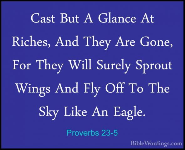 Proverbs 23-5 - Cast But A Glance At Riches, And They Are Gone, FCast But A Glance At Riches, And They Are Gone, For They Will Surely Sprout Wings And Fly Off To The Sky Like An Eagle. 