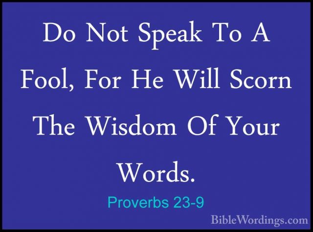 Proverbs 23-9 - Do Not Speak To A Fool, For He Will Scorn The WisDo Not Speak To A Fool, For He Will Scorn The Wisdom Of Your Words. 