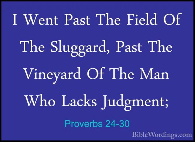 Proverbs 24-30 - I Went Past The Field Of The Sluggard, Past TheI Went Past The Field Of The Sluggard, Past The Vineyard Of The Man Who Lacks Judgment; 