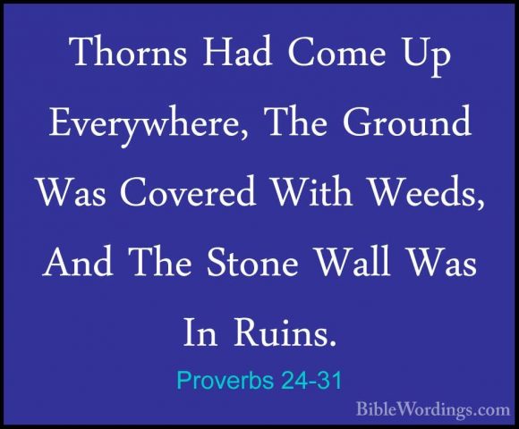 Proverbs 24-31 - Thorns Had Come Up Everywhere, The Ground Was CoThorns Had Come Up Everywhere, The Ground Was Covered With Weeds, And The Stone Wall Was In Ruins. 