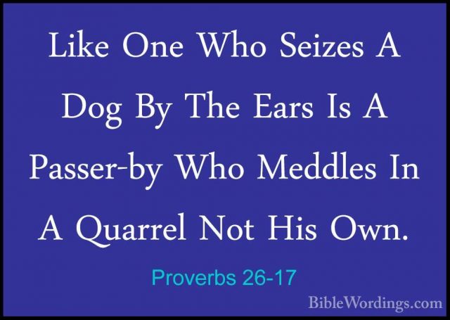 Proverbs 26-17 - Like One Who Seizes A Dog By The Ears Is A PasseLike One Who Seizes A Dog By The Ears Is A Passer-by Who Meddles In A Quarrel Not His Own. 