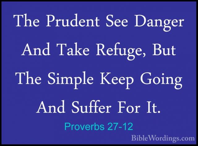 Proverbs 27-12 - The Prudent See Danger And Take Refuge, But TheThe Prudent See Danger And Take Refuge, But The Simple Keep Going And Suffer For It. 