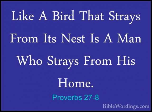 Proverbs 27-8 - Like A Bird That Strays From Its Nest Is A Man WhLike A Bird That Strays From Its Nest Is A Man Who Strays From His Home. 