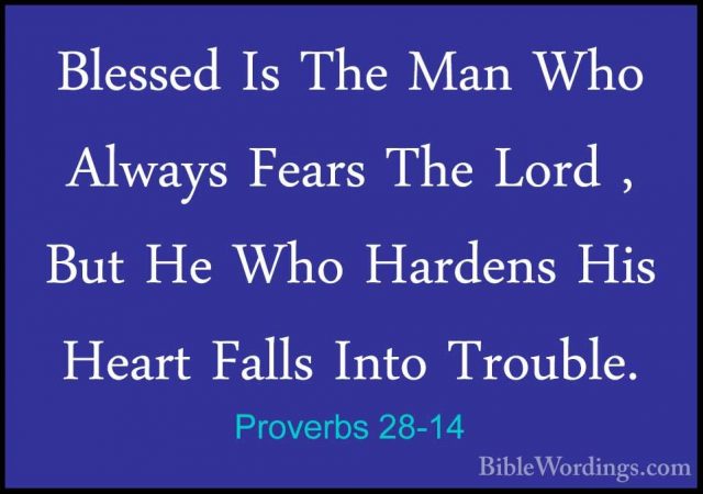 Proverbs 28-14 - Blessed Is The Man Who Always Fears The Lord , BBlessed Is The Man Who Always Fears The Lord , But He Who Hardens His Heart Falls Into Trouble. 