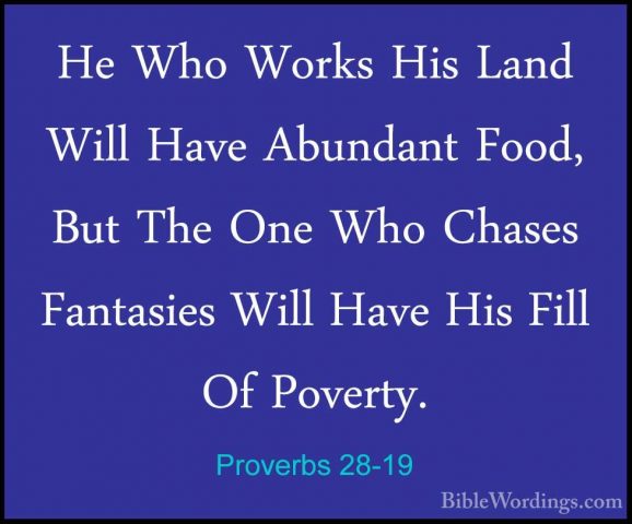 Proverbs 28-19 - He Who Works His Land Will Have Abundant Food, BHe Who Works His Land Will Have Abundant Food, But The One Who Chases Fantasies Will Have His Fill Of Poverty. 