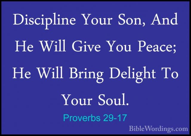 Proverbs 29-17 - Discipline Your Son, And He Will Give You Peace;Discipline Your Son, And He Will Give You Peace; He Will Bring Delight To Your Soul. 