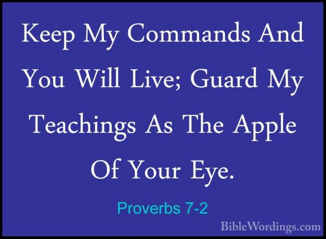 Proverbs 7-2 - Keep My Commands And You Will Live; Guard My TeachKeep My Commands And You Will Live; Guard My Teachings As The Apple Of Your Eye. 
