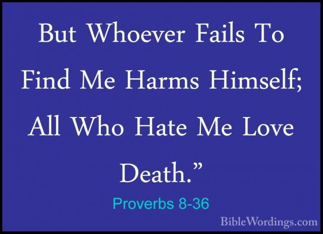 Proverbs 8-36 - But Whoever Fails To Find Me Harms Himself; All WBut Whoever Fails To Find Me Harms Himself; All Who Hate Me Love Death."