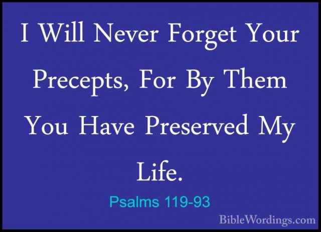 Psalms 119-93 - I Will Never Forget Your Precepts, For By Them YoI Will Never Forget Your Precepts, For By Them You Have Preserved My Life. 