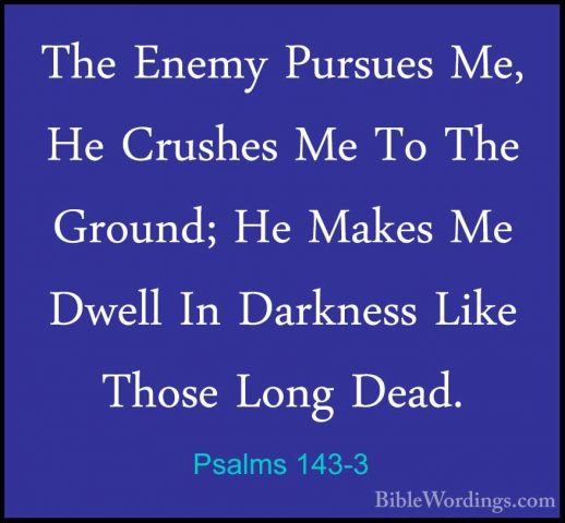 Psalms 143-3 - The Enemy Pursues Me, He Crushes Me To The Ground;The Enemy Pursues Me, He Crushes Me To The Ground; He Makes Me Dwell In Darkness Like Those Long Dead. 