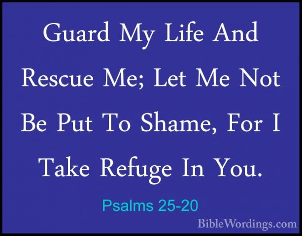 Psalms 25-20 - Guard My Life And Rescue Me; Let Me Not Be Put ToGuard My Life And Rescue Me; Let Me Not Be Put To Shame, For I Take Refuge In You. 