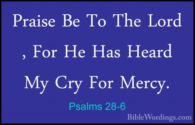Psalms 28-6 - Praise Be To The Lord , For He Has Heard My Cry ForPraise Be To The Lord , For He Has Heard My Cry For Mercy. 