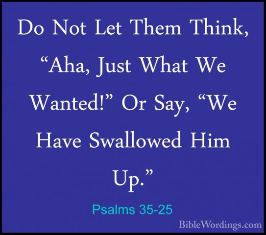 Psalms 35-25 - Do Not Let Them Think, "Aha, Just What We Wanted!"Do Not Let Them Think, "Aha, Just What We Wanted!" Or Say, "We Have Swallowed Him Up." 