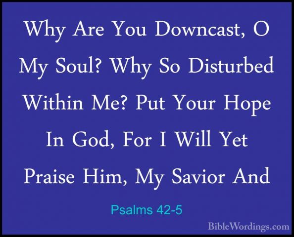 Psalms 42-5 - Why Are You Downcast, O My Soul? Why So Disturbed WWhy Are You Downcast, O My Soul? Why So Disturbed Within Me? Put Your Hope In God, For I Will Yet Praise Him, My Savior And 