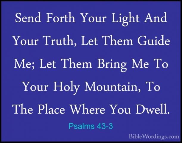 Psalms 43-3 - Send Forth Your Light And Your Truth, Let Them GuidSend Forth Your Light And Your Truth, Let Them Guide Me; Let Them Bring Me To Your Holy Mountain, To The Place Where You Dwell. 