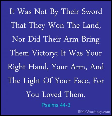 Psalms 44-3 - It Was Not By Their Sword That They Won The Land, NIt Was Not By Their Sword That They Won The Land, Nor Did Their Arm Bring Them Victory; It Was Your Right Hand, Your Arm, And The Light Of Your Face, For You Loved Them. 