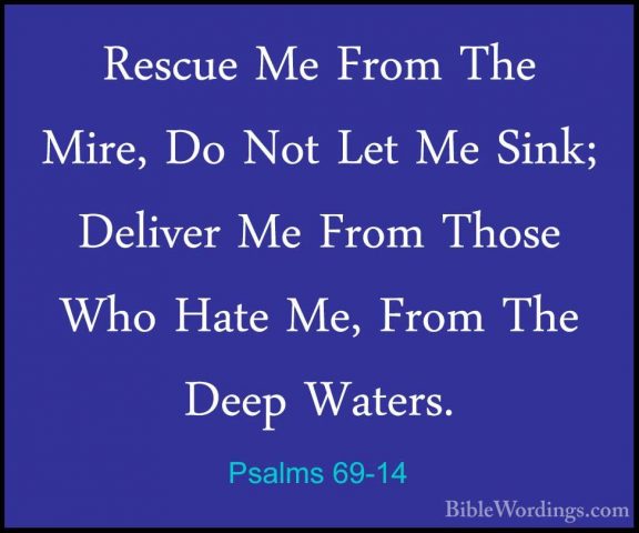 Psalms 69-14 - Rescue Me From The Mire, Do Not Let Me Sink; DelivRescue Me From The Mire, Do Not Let Me Sink; Deliver Me From Those Who Hate Me, From The Deep Waters. 