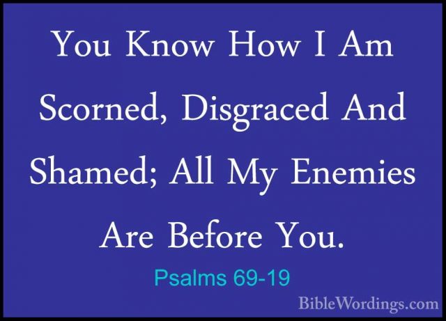 Psalms 69-19 - You Know How I Am Scorned, Disgraced And Shamed; AYou Know How I Am Scorned, Disgraced And Shamed; All My Enemies Are Before You. 