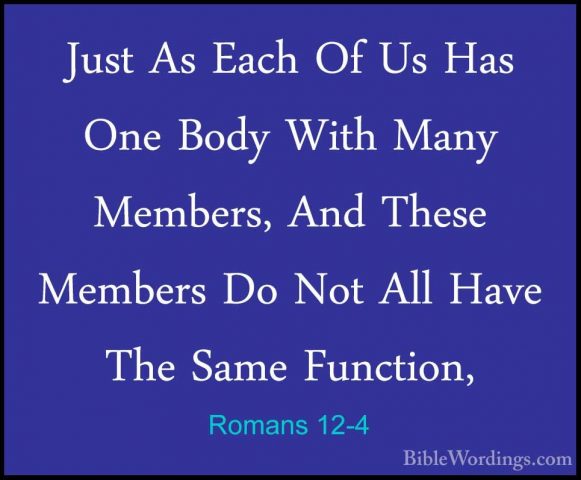 Romans 12-4 - Just As Each Of Us Has One Body With Many Members,Just As Each Of Us Has One Body With Many Members, And These Members Do Not All Have The Same Function, 