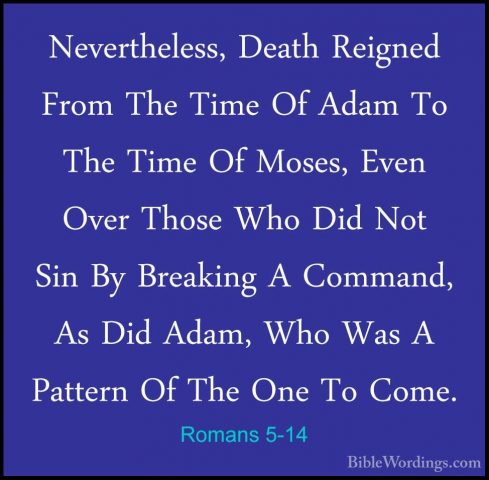 Romans 5-14 - Nevertheless, Death Reigned From The Time Of Adam TNevertheless, Death Reigned From The Time Of Adam To The Time Of Moses, Even Over Those Who Did Not Sin By Breaking A Command, As Did Adam, Who Was A Pattern Of The One To Come. 