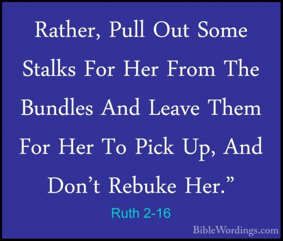 Ruth 2-16 - Rather, Pull Out Some Stalks For Her From The BundlesRather, Pull Out Some Stalks For Her From The Bundles And Leave Them For Her To Pick Up, And Don't Rebuke Her." 