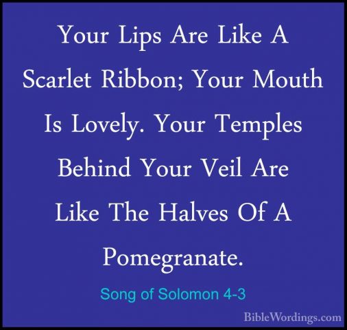 Song of Solomon 4-3 - Your Lips Are Like A Scarlet Ribbon; Your MYour Lips Are Like A Scarlet Ribbon; Your Mouth Is Lovely. Your Temples Behind Your Veil Are Like The Halves Of A Pomegranate. 