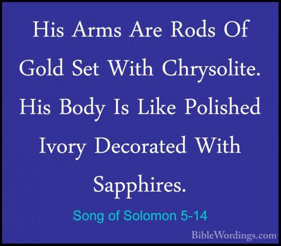 Song of Solomon 5-14 - His Arms Are Rods Of Gold Set With ChrysolHis Arms Are Rods Of Gold Set With Chrysolite. His Body Is Like Polished Ivory Decorated With Sapphires. 