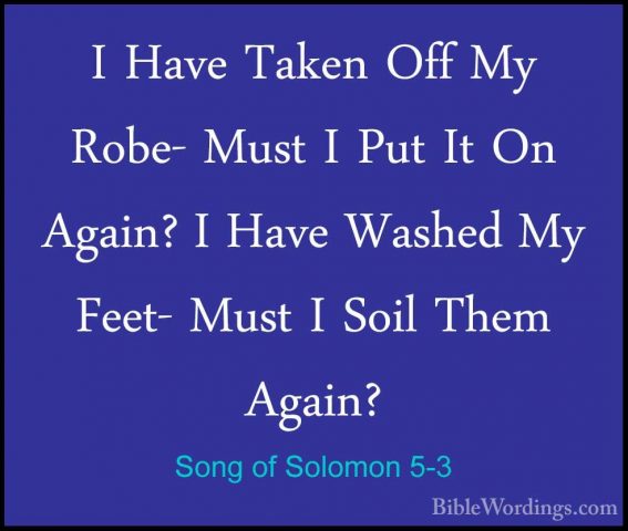Song of Solomon 5-3 - I Have Taken Off My Robe- Must I Put It OnI Have Taken Off My Robe- Must I Put It On Again? I Have Washed My Feet- Must I Soil Them Again? 