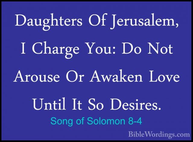 Song of Solomon 8-4 - Daughters Of Jerusalem, I Charge You: Do NoDaughters Of Jerusalem, I Charge You: Do Not Arouse Or Awaken Love Until It So Desires. 