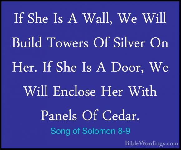 Song of Solomon 8-9 - If She Is A Wall, We Will Build Towers Of SIf She Is A Wall, We Will Build Towers Of Silver On Her. If She Is A Door, We Will Enclose Her With Panels Of Cedar. 