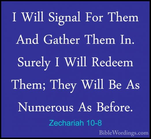 Zechariah 10-8 - I Will Signal For Them And Gather Them In. SurelI Will Signal For Them And Gather Them In. Surely I Will Redeem Them; They Will Be As Numerous As Before. 