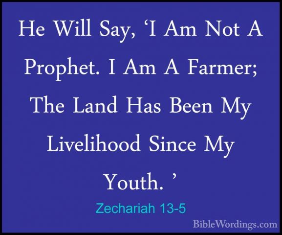 Zechariah 13-5 - He Will Say, 'I Am Not A Prophet. I Am A Farmer;He Will Say, 'I Am Not A Prophet. I Am A Farmer; The Land Has Been My Livelihood Since My Youth. ' 