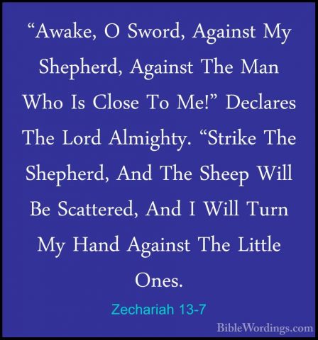 Zechariah 13-7 - "Awake, O Sword, Against My Shepherd, Against Th"Awake, O Sword, Against My Shepherd, Against The Man Who Is Close To Me!" Declares The Lord Almighty. "Strike The Shepherd, And The Sheep Will Be Scattered, And I Will Turn My Hand Against The Little Ones. 