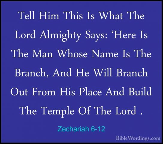 Zechariah 6-12 - Tell Him This Is What The Lord Almighty Says: 'HTell Him This Is What The Lord Almighty Says: 'Here Is The Man Whose Name Is The Branch, And He Will Branch Out From His Place And Build The Temple Of The Lord . 
