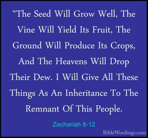 Zechariah 8-12 - "The Seed Will Grow Well, The Vine Will Yield It"The Seed Will Grow Well, The Vine Will Yield Its Fruit, The Ground Will Produce Its Crops, And The Heavens Will Drop Their Dew. I Will Give All These Things As An Inheritance To The Remnant Of This People. 